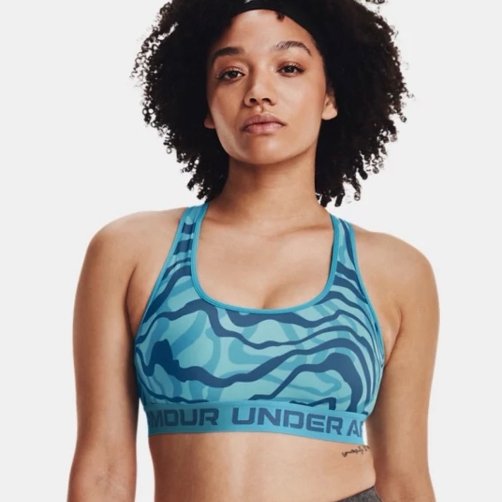 Under Armour Sports Bra Cross - back Blue Teal Print Size L